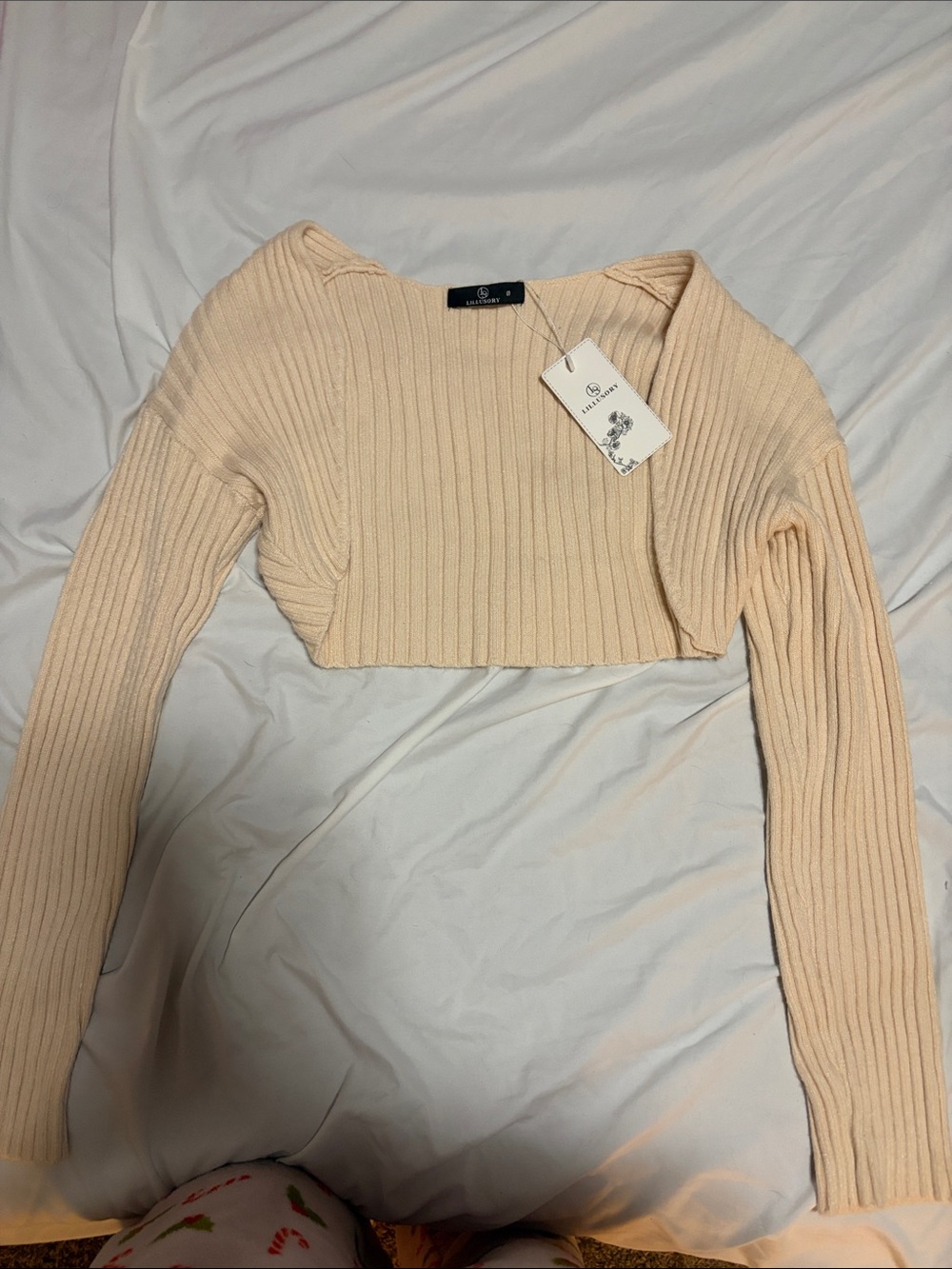 Ribbed Cropped Long-Sleeve Top - Cream